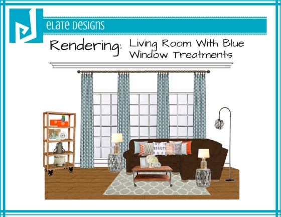 Ashley Hutchinson living room rendering with blue window treatments