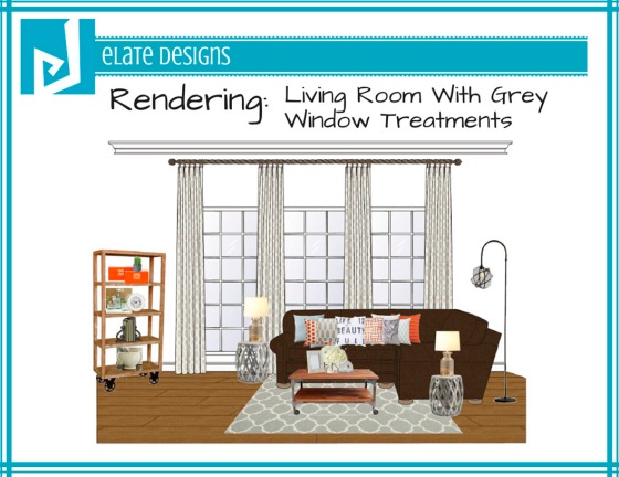 Ashley Hutchinson living room rendering with grey window treatments